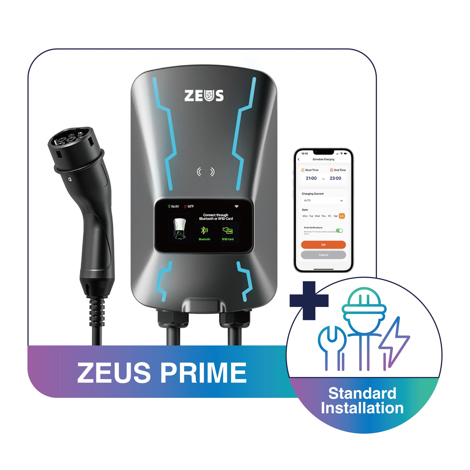 Zeus Prime 7kW EV charger with professional home installation in Australia